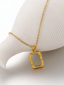 1入不鏽鋼空心方形吊墜項鍊,18k金電鍍,適合作為女性/妻子禮物 - 金黃色 - 查看 6
