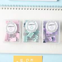 馬卡龍色彩文具套裝,包括小盒子、長尾夾、訂書機、回型針 - 小號長尾夾子(顏色隨機) - 查看 3