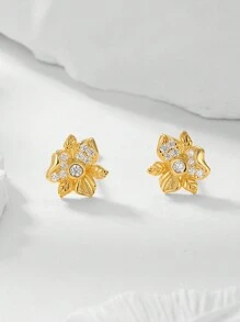 1 đôi Thanh tú & Cao-kết thúc Phong cách ngọt ngào Bạc 925 Hình hoa Hoa tai Với Zirconia Cẩn vào Đối với Quý cô , Thích hợp Đối với Mặc hàng ngày , Kỳ nghỉ , Ngày Và Qủa tặng - Bạc - Xem 2