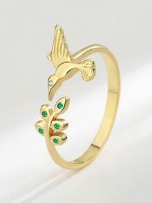 Hummingbird & Branch Design Women'S Ring, Popular Minimal Micro Pave Decoration, Fashionable And Personalized Open Ended Finger Ring - Gold - View 4