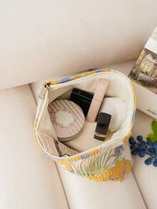 旅行化妝包組織器,新款設計化妝包,女士便攜式大容量收納包,收納口紅,化妝工具內部口袋,高端女性旅行便攜式洗滌袋和分裝包裝 - 杏色 - 查看 4