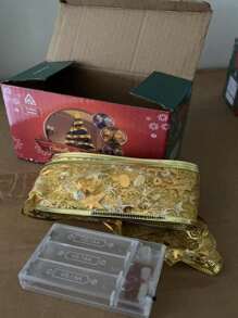 1 Pieza de liston lazo navideño para el arbol de navidad decorativo decoracion con luz led de pilas de 5 metros color luz amarilla y blanca a elegir - Amarillo - Ver 4