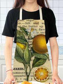 1pc Linen Apron With Animal (Pig, Cat, Lion, Bird) & Fruit (Strawberry, Lemon) Embroidery - White - View 5