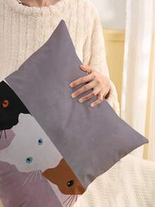 1個卡通貓紋印花坐墊套,現代枕套,單面印刷,家居裝飾枕套 - 彩色 - 查看 4