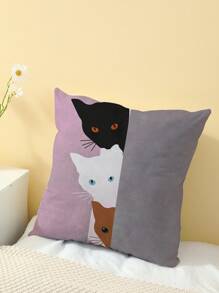 1個卡通貓紋印花坐墊套,現代枕套,單面印刷,家居裝飾枕套 - 彩色 - 查看 2