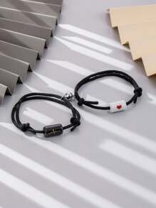Bộ 2 vòng tay may mắn bện dành cho các cặp đôi/những người bạn thân nhất, Phụ kiện đeo hàng ngày của phụ nữ Bán buôn - Đen và trắng - Xem 28