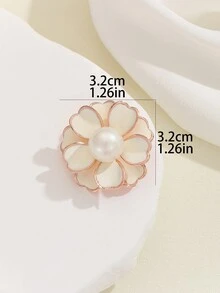 1 件復古白色山茶花和珍珠裝飾服裝配件胸針 - 白色 - 查看 2