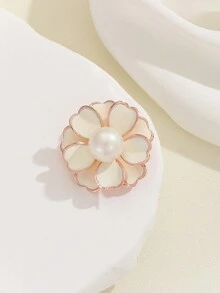 1 件復古白色山茶花和珍珠裝飾服裝配件胸針 - 白色 - 查看 1