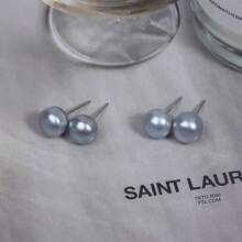 Grey Pearl Stud Earrings, S925 Silver-Plated Copper Pin, Natural Freshwater Pearls, Aaaa Grade - Grey - View 2