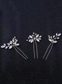 3pcs Rhinestones Hair Pin Set For Bridal Headpiece & Wedding Dress Decoration Elegant Boho Valentine's Day Accessories - Silver - View 3