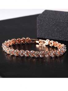 1pc Rose Gold Shiny Diamond Bracelet, Exquisite And Luxury Roman Crystal Bracelet With Simple Diamond Inlay, Perfect For Parties, Banquets, Weddings, And Daily Use - Champagne - View 2