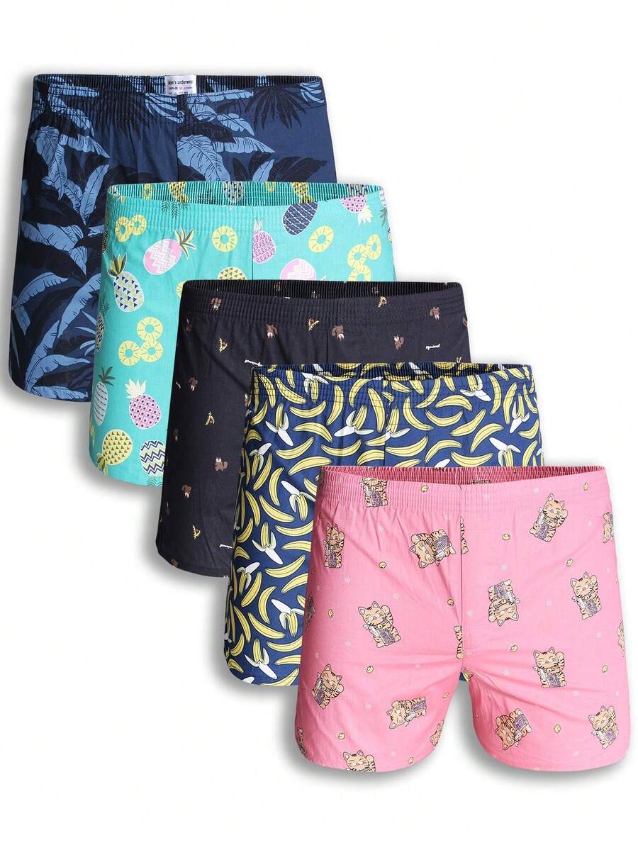 5入組男士印花短褲 - 彩色 - 查看 1