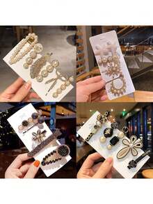 5入組女生髮夾套裝,蝴蝶與花朵造型髮夾適用於劉海 - 彩色 - 查看 2