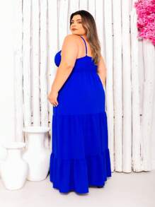 VESTIDO LONGO ALCINHA EXG - PLUS - Azul Royal - Visão 3