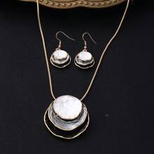 1 Set (2pcs Earrings & 1pc Necklace) Bohemian Style Three Layers Round Enamel Zinc Alloy Jewelry Set, Perfect Match For Daily Outfits Of Lovely And Elegant Women And Girlfiends - Geometry - View 19
