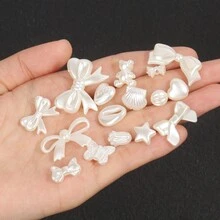 50入組ABS假珍珠亞克力貝殼心形花形蝴蝶形DIY鬆散間隔珠子，用於首飾製作DIY手鍊項鍊髮夾配件 - 白色 - 查看 2