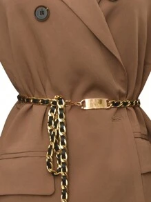 1pc Women's Metal Waist Chain,Adjustable Skinny Belt For Dress, Suit, Sweater With Alloy Decorations - Black - View 1