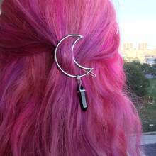 1 件装新月发夹水晶首饰蛋白石看起来像月光石首饰发饰女孩女士发夹女友礼物 - 彩色 - 查看 5