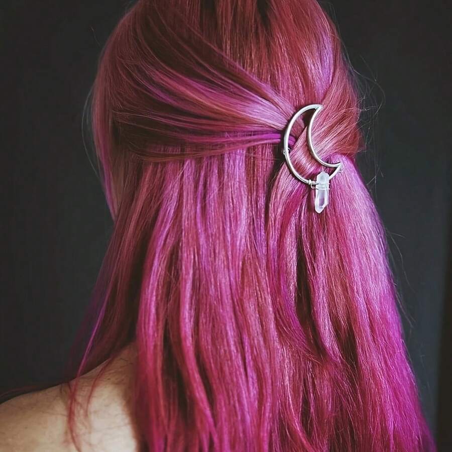 1 件装新月发夹水晶首饰蛋白石看起来像月光石首饰发饰女孩女士发夹女友礼物 - 彩色 - 查看 1