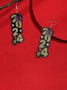 1對女性時尚極簡耳環,附有2024年龍裝飾,適用於新年禮物 - 紅色 - 查看 9