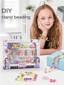 1套兒童手工diy珠子手鍊套裝,配有珠子、繩子和玩具配件,適用於6-10歲的女孩作為假日和新年禮物 - 彩色 - 查看 1