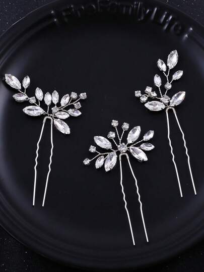 3pcs Rhinestones Hair Pin Set For Bridal Headpiece & Wedding Dress Decoration Elegant Boho Valentine's Day Accessories