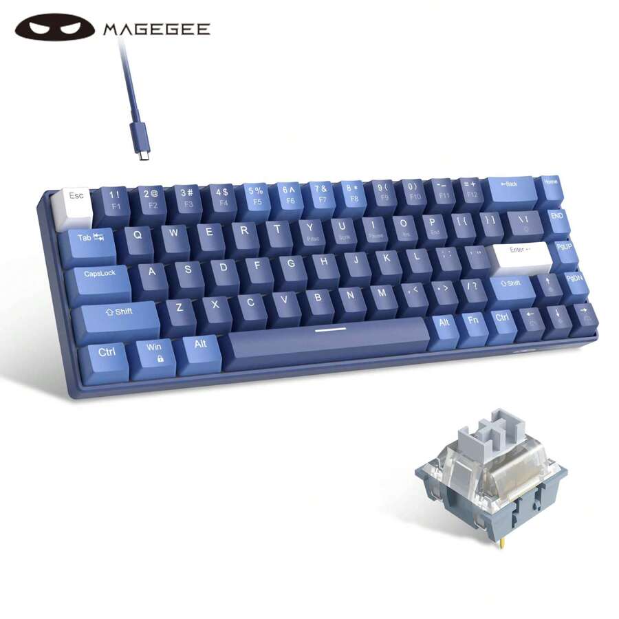 Magegee-box 60% Rgb 熱插拔機械遊戲鍵盤,使用定制藍鯨開關,小巧緊湊,擁有68個按鍵,雙系統兼容,適用於windows筆記本電腦平板遊戲玩家（深藍色）