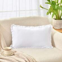 1pc White Tasseled Throw Pillow Case (Without Pillow Insert), Farmhouse Style Washed Fabric, Soft & Comfortable, Decorative Sofa/Bed Cushion Cover With Fringe - White - View 5