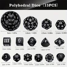 15 件/套完整多面體骰子套裝 D3-d100 包括球形 Rpg 骰子套裝、用於桌面角色扮演遊戲的 100 面骰子套裝、數學計數工具 - 黃色 - 查看 2