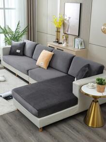 1pc Silver Fox Plush Stretch Sofa Cushion Cover, Minimalist Solid Color Sofa Slipcover, Pet Proof & Anti-Scratch For Living Room L-Shaped Combination Sofa And 1/2/3/4 Seater Sofa (Sold Individually)
