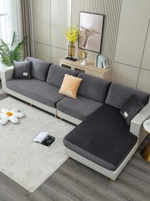 1pc Silver Fox Plush Stretch Sofa Cushion Cover, Minimalist Solid Color Sofa Slipcover, Pet Proof & Anti-Scratch For Living Room L-Shaped Combination Sofa And 1/2/3/4 Seater Sofa (Sold Individually)