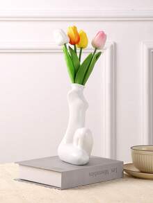 1pc Resin Nordic Style Creative Abstract Human Body Kneeling Artistic Flower Vase Home Decor Ornament - White - View 3