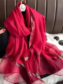1條情人節酒紅色女士絲巾,適用於春季日常穿著,帶有保暖和護頸設計 - 酒紅色 - 查看 1