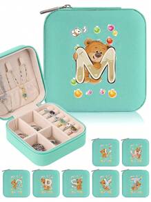 1pc Jewelry Box, Women's Jewelry Storage Box, Displays A-Z Initial Patterns, Large Capacity Travel Jewelry Box, Multi-Layer, Luxury Compartment Box, Multi-Function Mini Transparent Flip-Top Organizer, Jewelry Merchant Gift, Organizer Box For Women, Gift For Mom, PU Leather - Green - View 1