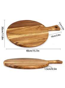 1 件,木質大披薩盤,帶手柄的家用披薩板,披薩服務板,圓形披薩切板,廚房食品托盤,適合奶酪、水果、沙拉和披薩,廚房必需品,廚房小工具用品,聖誕禮物平安夜禮物 - 棕色 - 查看 3