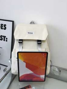 1 件男女通用尼龍背包,簡約純色,適合學校、旅行、四季使用