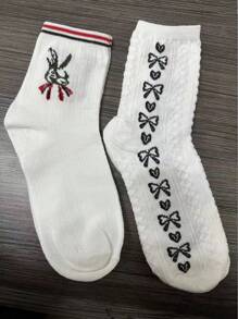 8雙女士熊和花朵圖案休閒中筒襪適用於日常