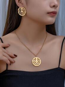 1入時尚且百搭的頸鍊和耳環套裝,適合女性日常佩戴 - 金黃色 - 查看 1