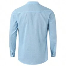 Camisa Acoste Playa De Guayabera Hombre Manga Larga - Celeste - Ver 3