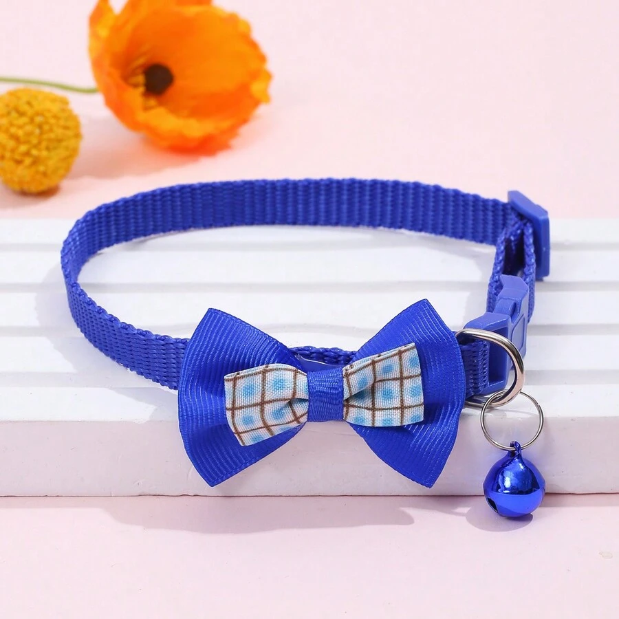 1只藍寶石寵物蝴蝶繫帶頸圈,適用於小型犬貓,帶鈴鐺裝飾 - 寶藍色 - 查看 1