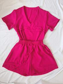 Women Two-Piece Outfits - 玫瑰紅 - 查看 1