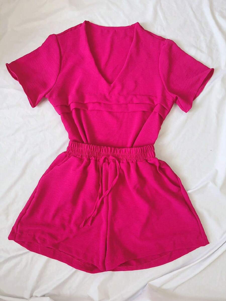 Women Two-Piece Outfits - 玫瑰紅 - 查看 1