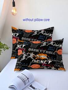 時尚籃球和手柄數字印刷床上用品套裝,3件套（被套和枕套） - 黑色 - 查看 5