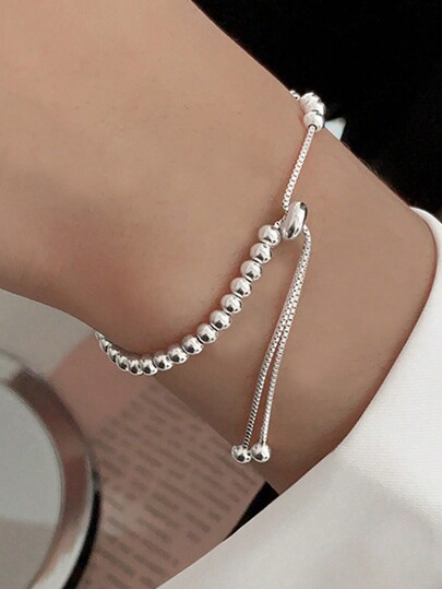 BALMORA 1 Pieza Brazalete De Frijol Plateado De S925 De Alta Calidad,brazalete De Cuenta Redonda Versátil, Regalo Para Mujeres Y Hombres