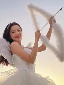 Juego De Accesorios De Flecha Y Arco De Plumas De Ángel De 5 Piezas - Blanco - Ver 3