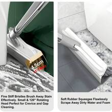 2 In 1 Floor Cleaning Brush: 1 X 47x9 In. Scrubber Brush With Handle And 1 X 5.9 In. Handheld Brush With V-Shaped Hard Bristles And Scraper, 120° Rotating Tile Brush With Scraper; Suitable For Bathroom And Kitchen - White - View 5