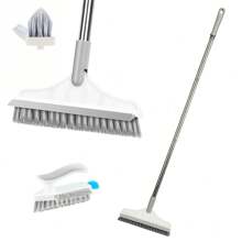 2 In 1 Floor Cleaning Brush: 1 X 47x9 In. Scrubber Brush With Handle And 1 X 5.9 In. Handheld Brush With V-Shaped Hard Bristles And Scraper, 120° Rotating Tile Brush With Scraper; Suitable For Bathroom And Kitchen - White - View 1