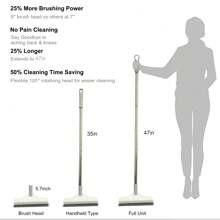 2 In 1 Floor Cleaning Brush: 1 X 47x9 In. Scrubber Brush With Handle And 1 X 5.9 In. Handheld Brush With V-Shaped Hard Bristles And Scraper, 120° Rotating Tile Brush With Scraper; Suitable For Bathroom And Kitchen - White - View 4