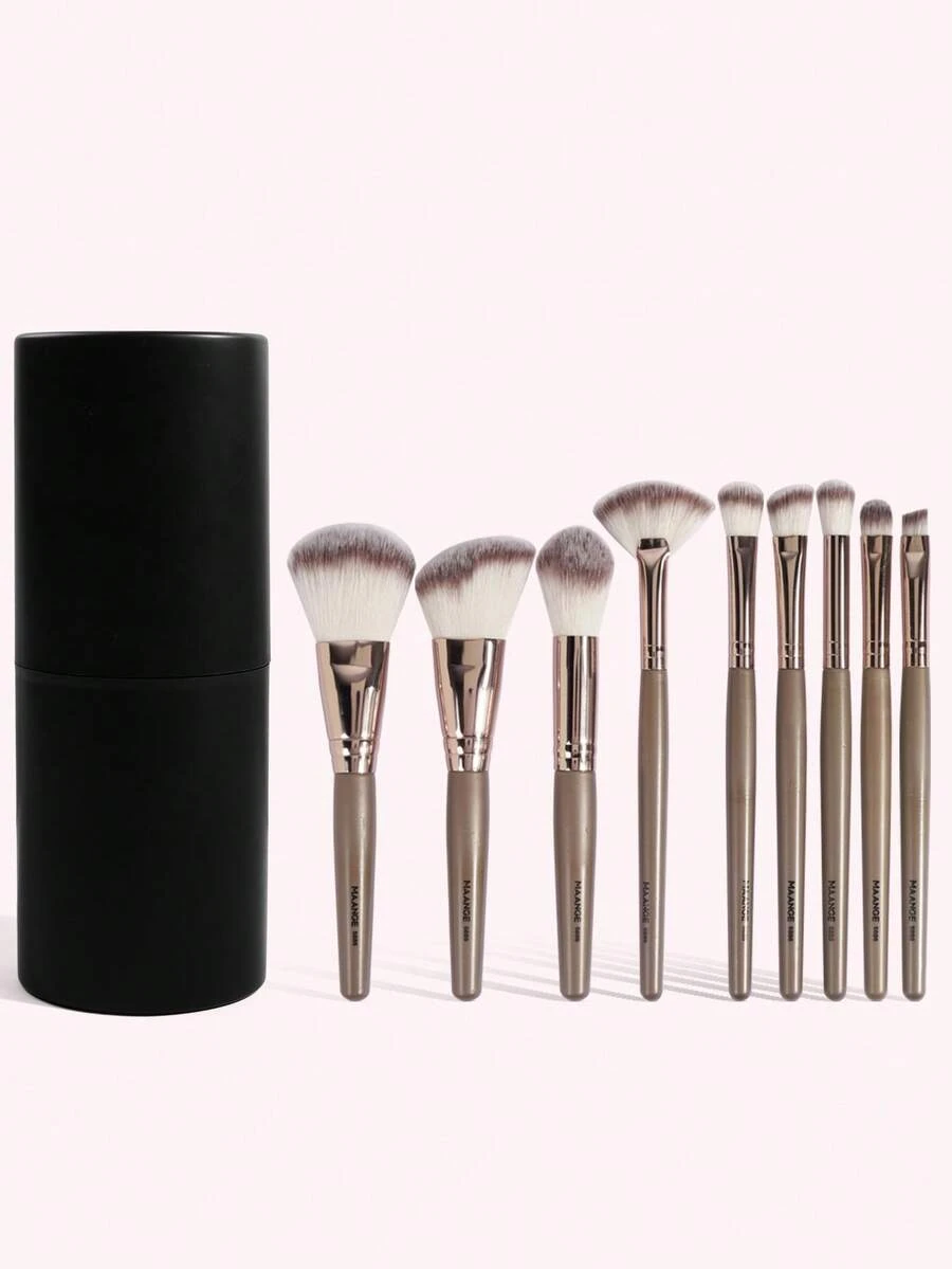 Maange 9 件化妝刷套裝搭配散粉刷粉底刷腮紅刷眼影刷旋風刷唇刷眉毛刷睫毛刷柔軟專業化妝工具和化妝刷收納盒 - 香檳色 - 查看 1