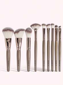 Maange 9 件化妝刷套裝搭配散粉刷粉底刷腮紅刷眼影刷旋風刷唇刷眉毛刷睫毛刷柔軟專業化妝工具和化妝刷收納盒 - 香檳色 - 查看 7